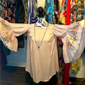 Large Feathers Brand  Tan Blouse